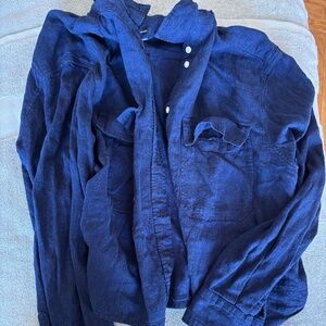 Blue Linen Gap Crop Button Down